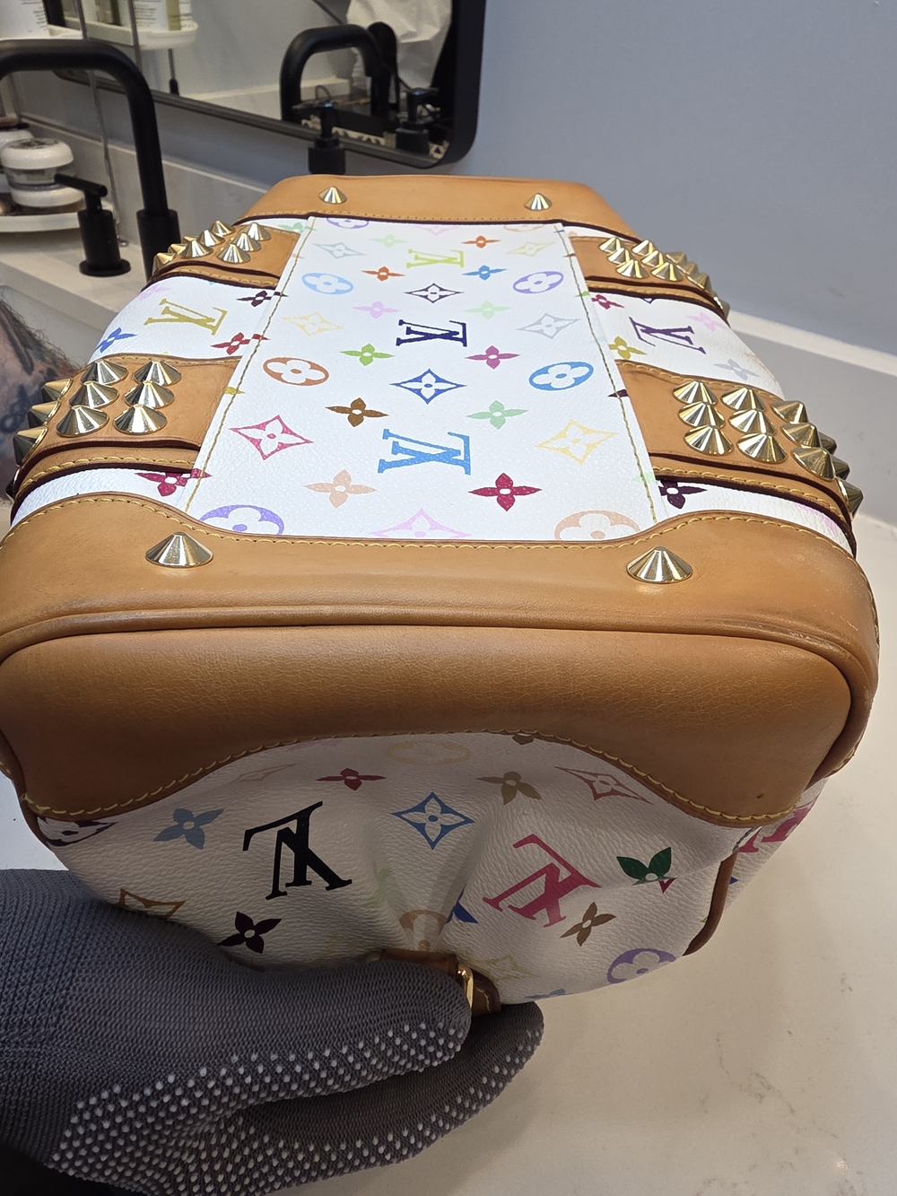Louis Vuitton Multicolor White Canvas Studded Satchel - Picture 6 of 15